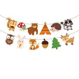 CC HOME - Bandera de criaturas del bosque con animales del bosque para niños, baby shower, decoración de fiesta de cumpleaños