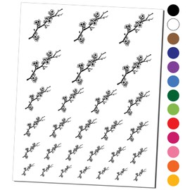 Cherry Blossom Flowers Tree Branch Temporary Tattoo Water Resistant Fake Body Art Set Collection - Black (One Sheet)