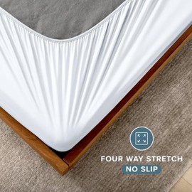 Bare Home Box Spring Cover - Funda de microfibra elástica decorativa alrededor de la caja de resorte, fácil de instalar (completa, blanco)            