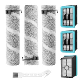 RONGJU 4111A Replacement Brushes and Filters for Bissell CrossWave Edge, Multi-Surface Hard Floor Cleaner Wet Dry Vacuum with Zero-Gap Edge Technology, 3 Pack Brushes and 3 Pack Filters