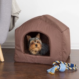 Indoor Dog House – Covered Dog Bed with House Shape and Removable Sherpa Lined Pad – Pet Tent for Cats or Dogs up to 35lbs by PETMAKER (Brown)