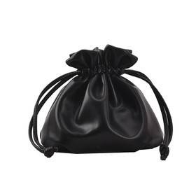 Small Leather Drawstring Bucket Bag Hobo Bucket Bags and Purses Crossbody Bucket Satchel Bag Soft Drawstring Purse (Black)