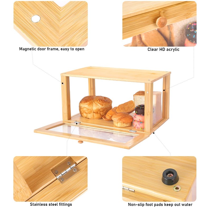 ETMI Bamboo Bread Box for Kitchen Countertop Pastry Display case