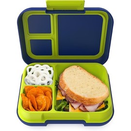 Bentgo Pop - Leak-Proof Lunch Box & Removable Divider for Ages 8+ & Teens - Lunch Container Holds 5 Cups of Food; 3-4 Compartments; Microwave/Dishwasher Safe; 2 Year Warranty (Navy Blue/Chartreuse)