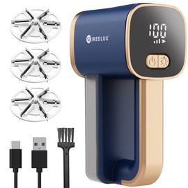 WiredLux Electric Lint Remover - Rechargeable Fabric Shaver for Clothes & Couch - Adjustable 3-Speed, 6-Leaf Blade, LED Light, USB Charging - Depiller with Dual Protection (Cobalt Blue/Copper)