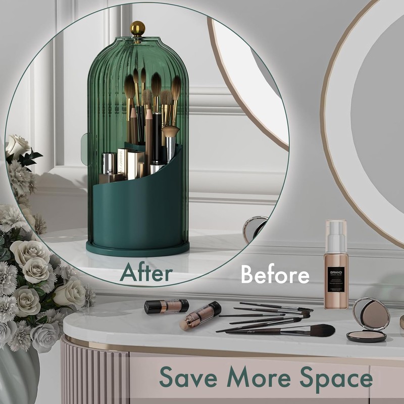 ZHUSSZHU Makeup Brush Holder with Lid Cosmetic Tools Organizer 360