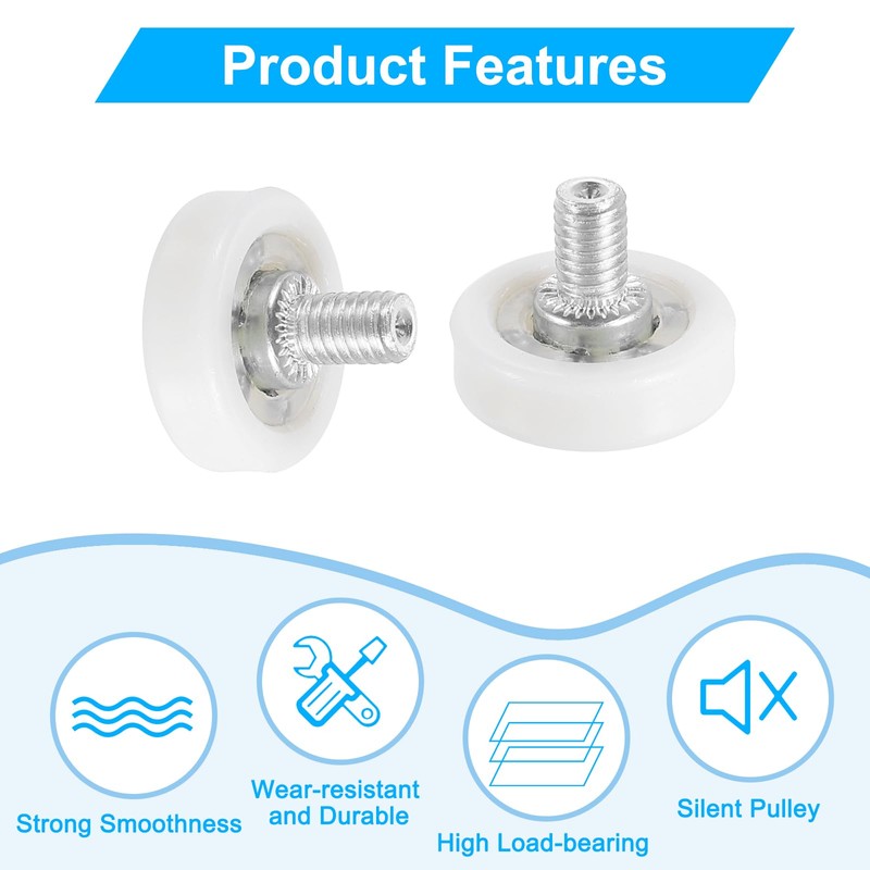 sourcing map 6 Pack Drawer Rollers, 22mm Plastic Drawer Pulley