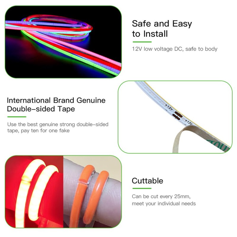 Tayire COB LED Strip 3000 K, DC12 V Cuttable LED