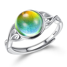 MILACOLATO 925 Sterling Silver Mood Rings for Women Open Adjustable Victorian Style Oval Solitaire Ring Temperature-Control Rings Color Change Stacking Rings CZ Stone Rings Gift Jewellery A