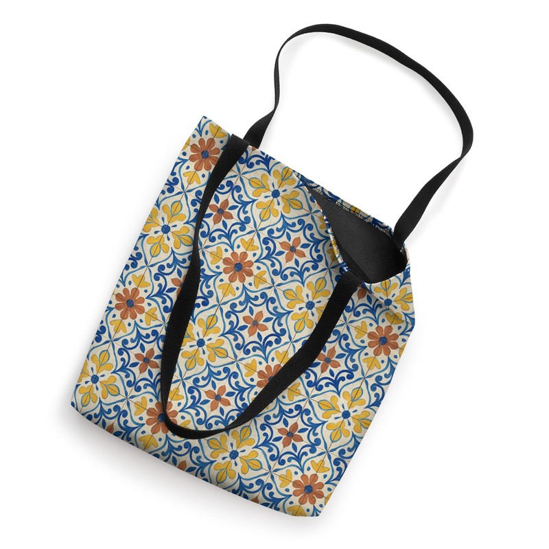 Mediterranean Floral Tile Pattern Tote Bag