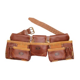 USA PRO TOOLS Genuine Brown Leather Framer’s Tool Belt – Commercial‑Grade 2″ Universal Belt – 2 Sliding Tool Pouches (5 pockets each), Nail Pouch & Dual Hammer Holders – Carpenter, Contractor Rig