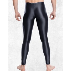FEOYA Men's Oil Glossy Compression Pants Stretchy Noylon Tights See Through Gym Workout Leggings Mesh Training Long Trousers Black M
