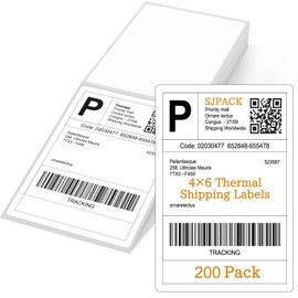 SJPACK 4" x 6" Thermal Labels, 200 Fanfold Labels, Direct Thermal Shipping Label Compatible with Nelko, Rollo, Zebra, Brother, Orgbro, Munbyn, Jadens Shipping Label Printer, Commercial Grade