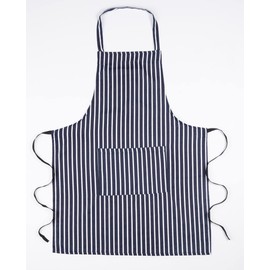 Maria Luxury Bedding & Linen Navy Unisex Adjustable Apron Bib with Pockets Cotton Striped Cooking Baking Apron for Kitchen Restaurant Cooking Baking Chef Cotton Apron Adjustable Bib (Navy)
