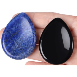 QINJIEJIE 2PCS Crystals Thumb Worry Stones for Anxiety Lapis Lazuli Obsidian Hand Carved Worry Stone Pocket Gemstones Meditation Crystal Reiki Relax Palm Stone Gift for Men