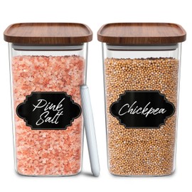 Essos Square Glass Jars with Wood Lids Set of (2) 52 fl oz Airtight and Stackable ECO Storage Containers for Kitchen Pantry Wooden Lid BPA Free and Recyclable Canister for Food Cookies Coffee Beans