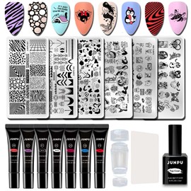 Nail Stamp Gel Kit Leopard Mermaid Nail Stamping Plates French Tip Stamp with Scrapers Stamping Gel with Top Coat Geometric Flowers Animal Nail Stamping Kit French Manicure Design Set