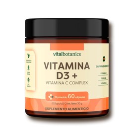 VITAL BOTANICS - Vitamina D3, Vitamina C y Jengibre - 60 Cápsulas de 500 mg Multivitamínico 3 en 1 - Suplemento Alimenticio Natural para Adultos - 2 Meses de Suministro