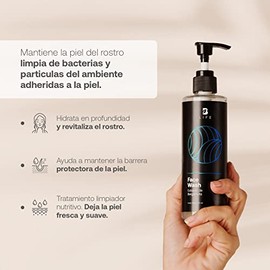 Jabón Facial de 250 ml con más de 97% de Ingredientes Naturales. Limpiador de Rostro con Extracto de Bergamota, Vitamina E, Vitamina C y Aceite de Coc