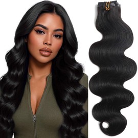 Anrosa 20 Inch Body Wave Clip in Hair Extensions Real Human Hair with PU Clip #1B Natural Black Human Hair Clip in Extensions for Women 115g 8pcs