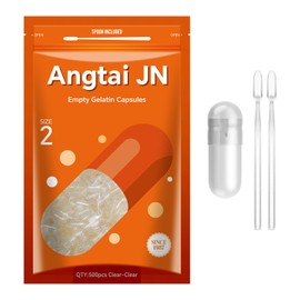 AngtaiJN Empty Gelatin Capsules Size 2 Clear Empty Capsules for Filling with 2 Micro Spoons, DIY Gelatin Capsule 2 Compatible with Capsule Filler Size 2, Pack of 500