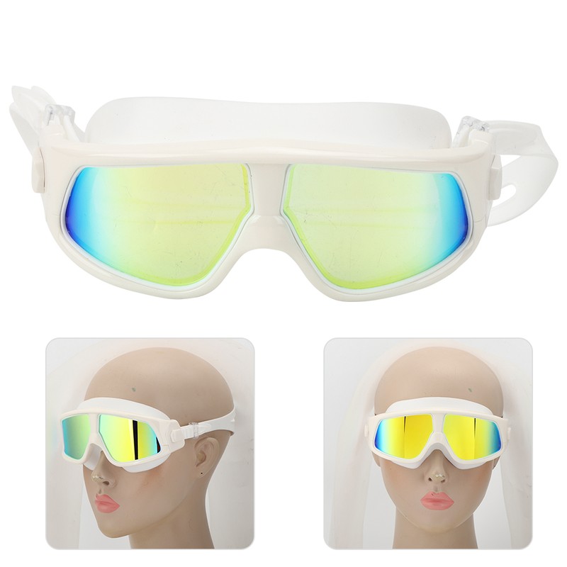 Adult Large Frame Waterproof Antifog Swimming Goggles Electroplate Plain Glass