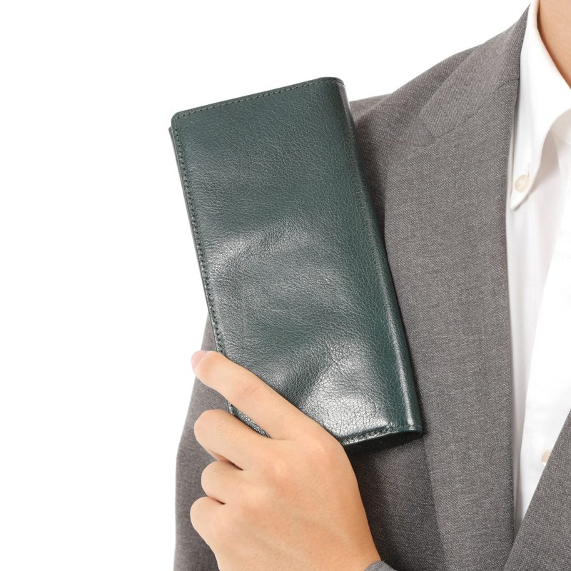 Rinle Men's Long Wallet, Genuine Leather, Bifold Wallet, Thin YKK