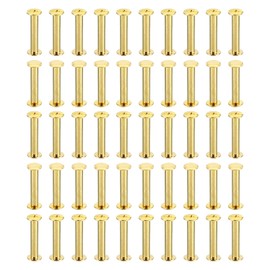 PATIKIL 50 Sets Chicago Screws, M5x25mm Chicago Screws Phillips Binding Post Screw Bolts Leather Rivets Brass Fasteners Connectors Steel for Leather Belt Scrapbook Photo Albums, Golden