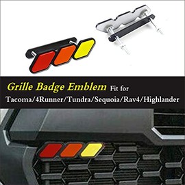 Tri-Color Grille Badge Emblem Decoration Accessories Car Truck Label Compatible for Tacoma 4Runner Tundra Sequoia Rav4 Highlander (Yellow/Orange/Red)
