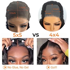 ONICE Wear And Go Glueless Wigs Human Hair 5x5 HD Lace Closure Human Hair Wigs For Black Women Upgraded No Glue Deep Wave Lace Front Wig (Black,20Inch)