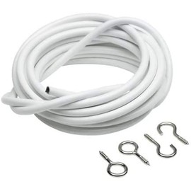 JKG® NET CURTAIN WIRE CORD - 8 Pairs Hooks And Eyes Set | Cut To Any Size | Perfect for Hanging Up Window Net Curtains | Long Voil Wire Cord Curtain Kit | Voile Curtain Wire Hooks Vine Eyes [4m Wire]