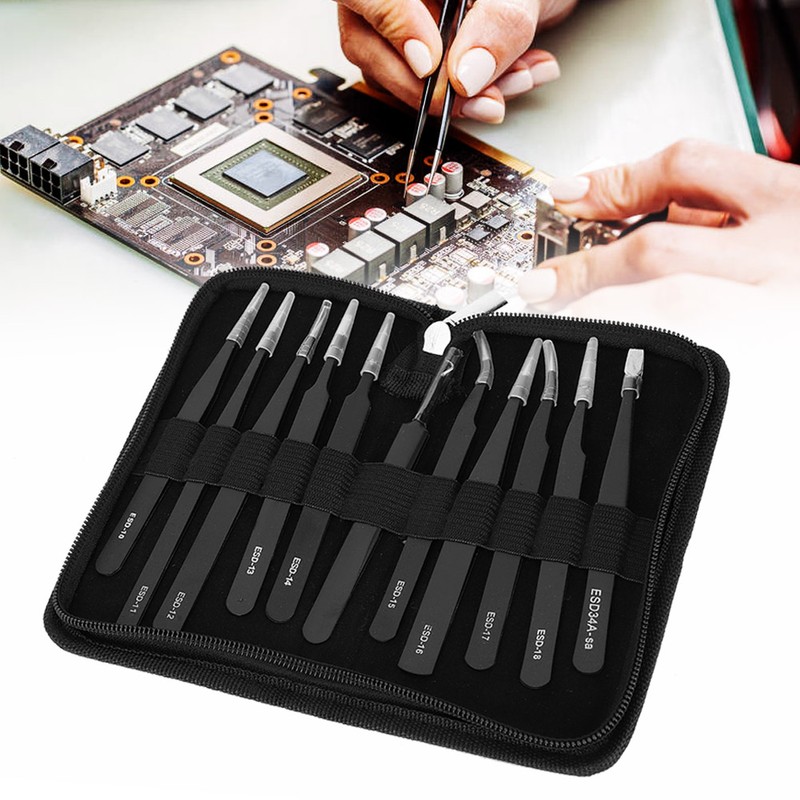 11Pcs/Set High Hardness Stainless Steel Precise Tweezers Repairing Tool Accessories