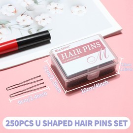 Mia Klein U Shaped Hair Pins -2.4 Inch 250 Count, Professional Hair Styling Pins for Women, Girls, and Hairdressing Salons - Includes Clear Storage Box for Updos and Bun Hair (Black)