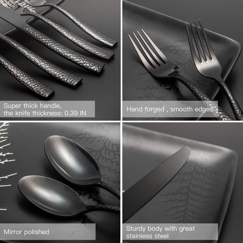 Kelenfer Flatware Set Silverware Set 20 Pieces Mirror Finished Black