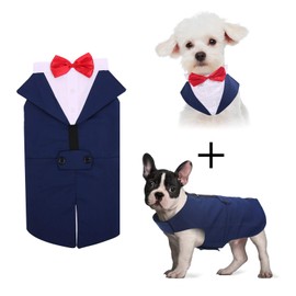 Pet Dog Tuxedo Suit Formal Wedding Shirt,Dog Costume with Bow Tie for Small Medium Large Breeds,Prince Suit with Detachable Bowtie Collar Bandana,Party Dress-up Cosplay Holiday Wear for Boy Dogs