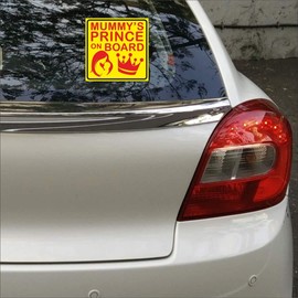 CVANU Mummy's Prince on Board Kid's Safety Sticker for Car_Pack of 2, Size(5.5inch X 5.5inch)_cv22