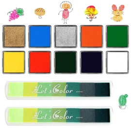 DAWRIS Ink Pad Colourful 12 Pieces Fingerprint Set Fingerprint Ink Pad Children DIY Finger Stamp Washable Finger Stamp Paint for DIY Scrapbook Paper Craft Canvas Gift