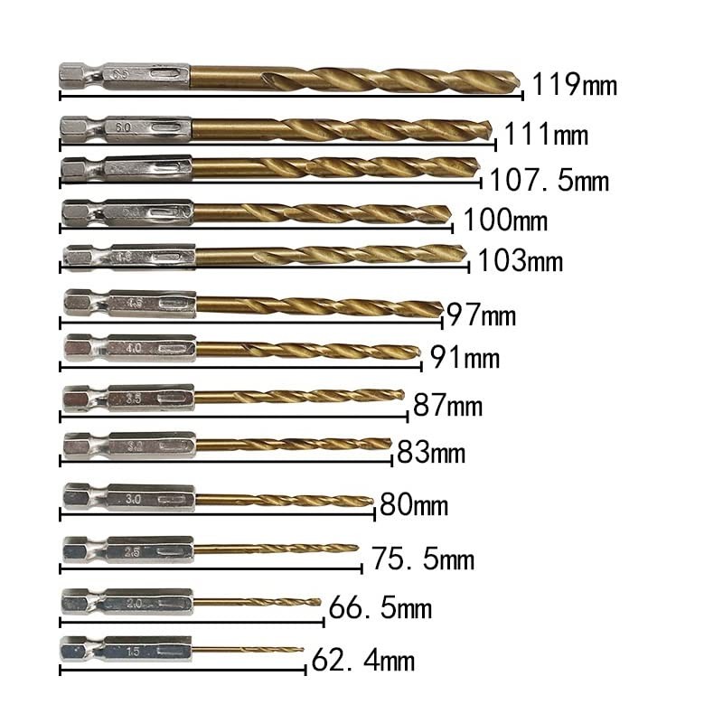13 PCS Quick Change HSS Titanium Drill Bits Hex Shank