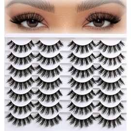 APCYUST Wispy Lashes Fluffy Mink Eyelashes 16mm Natural Thick False Eye Lash Strips 14 Sets Medium Wispies Fake Strip Doll Eyelash Wet Spikes Style Full Volume Cateye Spiky Lashes Manga Look