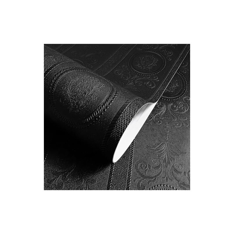 JiffDiff Wallpaper Peel and Stick Textured, 3D Black Embossed Wall