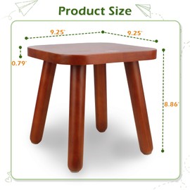 BEE&OAK Wooden Step Stool for Adults Kids, Solid Rubberwood Small Wooden Stool for Bedroom, Bathroom, Kitchen, Plant Stand, 9.25 Inches，Square One Step Stool (Red-Brown)