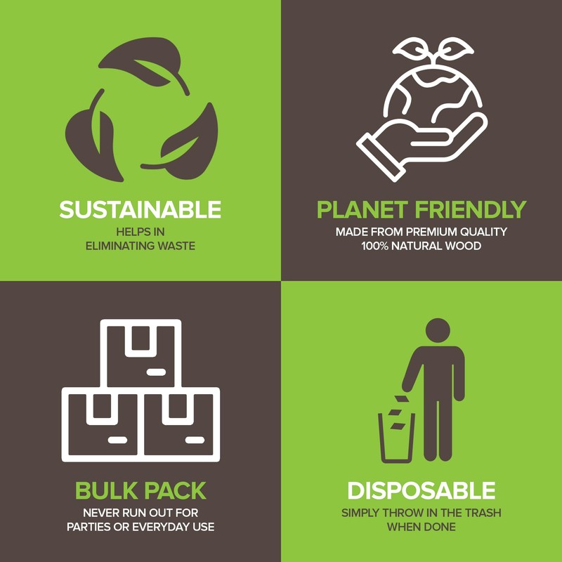 100% Wooden Disposable Spoons, (100 Count) Planet Friendly Utensils, Compostable