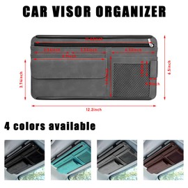 Yourkar Car Sun Visor Organizer, Soft Leather Surface Eyeglasses Note Card Holder Car Storage Bag, Scratch-Resistant Waterproof Auto Sunshade Organizer Bag, Car Accessories (Gray)