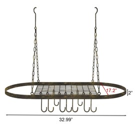 Sorbus® Pot and Pan Rack for Ceiling with Hooks — Decorative Oval Mounted Storage Rack — Multi-Purpose Organizer for Home, Restaurant, Kitchen Cookware, Utensils, Books, Household (Rustic)
