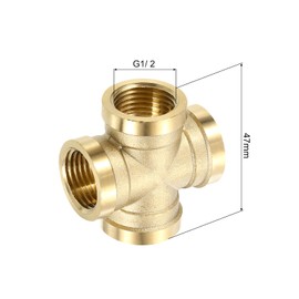 uxcell 6Pcs Brass Cross Pipe Fitting, BSPP G1/2 Female Barstock Cross Fitting Pipe Adapter for Water/Fuel/Air Transport Connect Pipelines