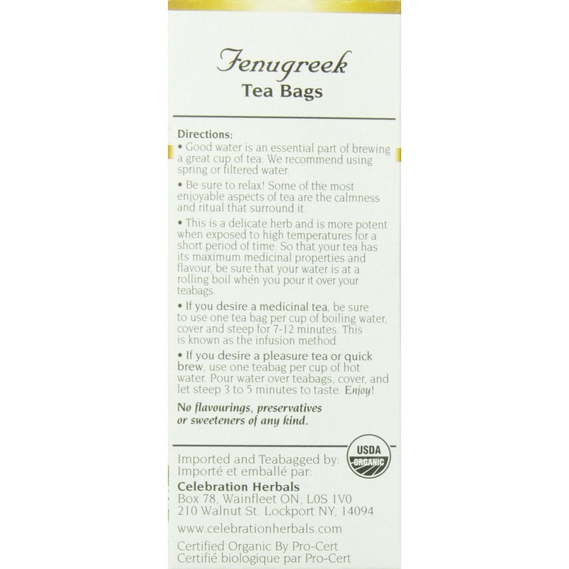 CELEBRATION HERBALS Fenugreek Seed Organic 24 Bag, 0.02 Pound
