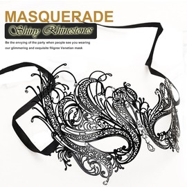 Masquerade Mask Women Shiny Rhinestone Venetian Party Prom Ball Metal Mask (Queen)