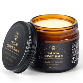 Lazibudgha Beef Tallow for Skin, 2.1oz / 60g Tallow and Honey Balm Organic Grass Fed Whipped Beef Honey Cream