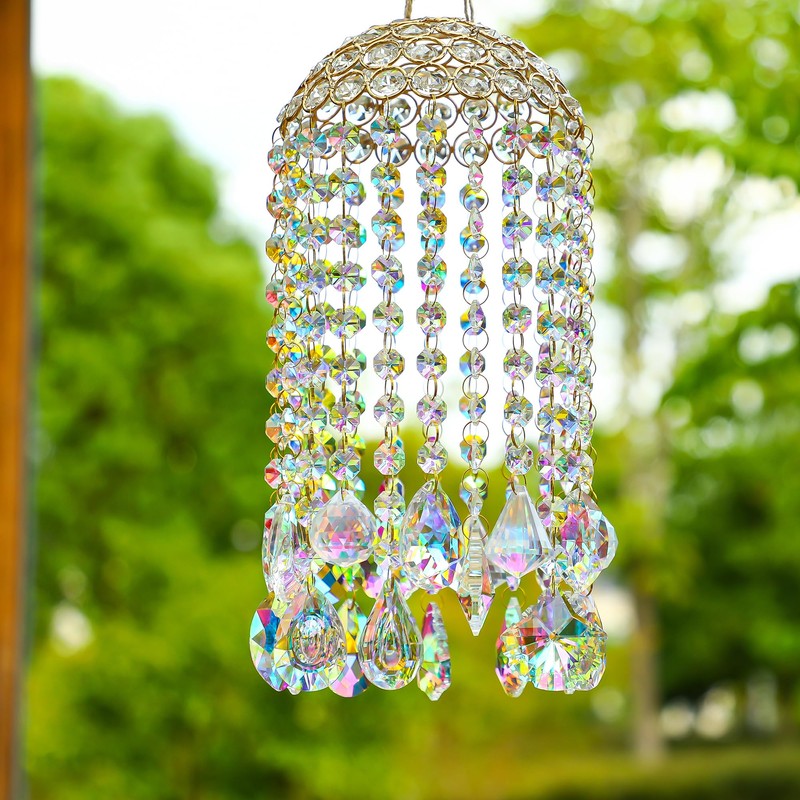 Crystal Chandelier Wind Chimes Suncatcher Pendant, Aurora Light Catcher for