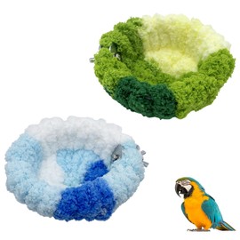 Bekecidi 2 Pcs Bird Nest for Cage, Bird Hammock Green Coral Fleece Bird Bed Portable Plush Parrot Nest Warm Soft Cozy Bird Bed Bird Cage Accessories Swing for Parakeet Canary Budgie Small Pets